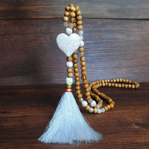 White Turquoise Handmade Beaded Long Necklace