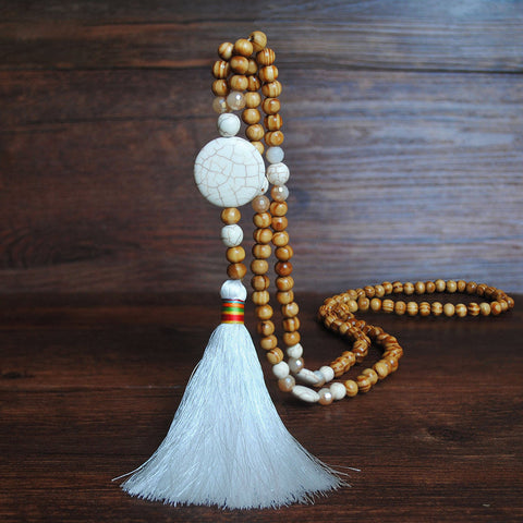 White Turquoise Handmade Beaded Long Necklace