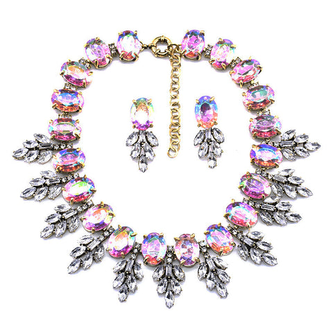 Colorful Crystal Necklace and Earrings Suite