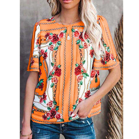 round Neck Short Sleeve T-shirt Printed Top