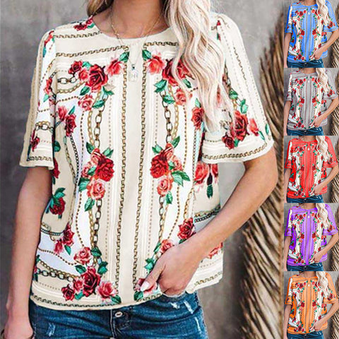 round Neck Short Sleeve T-shirt Printed Top